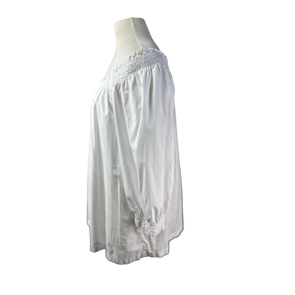 J.Jill Poplin Smocked Off The Shoulder 3/4 Poet Sleeve‎ White Blouse Size 2X - Picture 4 of 12